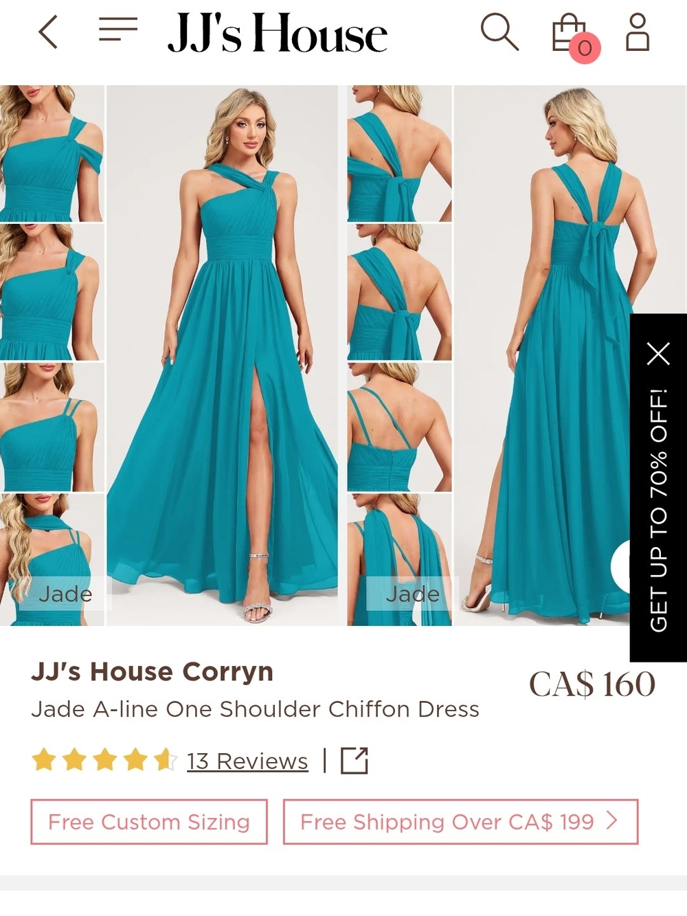 JJs House Corryn Jade A-line One Shoulder Chiffon Dress - Sz12